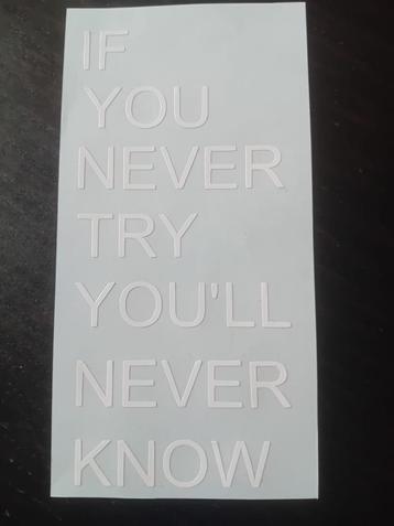 If you never try you'll never know vinyl sticker beschikbaar voor biedingen