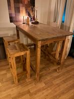 Massief houten hoge tafel (bartafel) met 4 krukken / stoelen, Ophalen, 50 tot 100 cm, Teakhout, 150 tot 200 cm