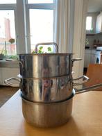 RVS drie kleine pannen, Gebruikt, Inductieplaat, Pannenset, Ophalen of Verzenden