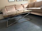 Luxe salontafel massief hout, glas en RVS, Huis en Inrichting, Tafels | Salontafels, Ophalen, Gebruikt, 100 tot 150 cm, Eric kuster style