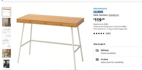IKEA Scandi-Style Bamboo Console Table – Excellent Condition, Huis en Inrichting, Bureaus, Zo goed als nieuw, Bureau, Ophalen