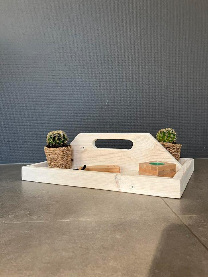Uniek Handgemaakt Wit Houten Dienblad NIEUW, Huis en Inrichting, Woonaccessoires | Dienbladen, Nieuw, Hout, Rechthoekig, Ophalen of Verzenden