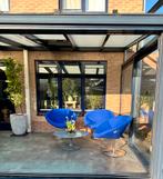 Drie relax tuinstoelen met RVS onderstel + tafel all-seasons, Ophalen, 75 tot 100 cm, Zo goed als nieuw, 50 tot 75 cm