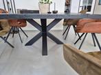Eettafel, Huis en Inrichting, Tafels | Eettafels, Ophalen, Zwart hout met stalen onderstel, 50 tot 100 cm, Zo goed als nieuw