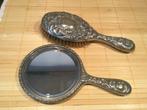 Antieke verzilverde kapset, borstel en spiegel. Gemerkt!, Antiek en Kunst, Ophalen of Verzenden