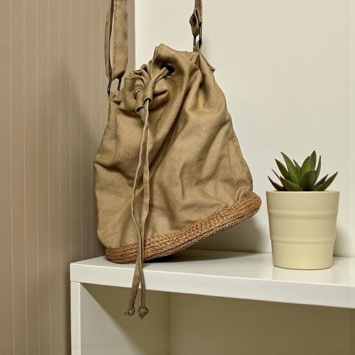 Vintage Tas Universele Maat Beige Cross Body Jute, Sieraden, Tassen en Uiterlijk, Tassen | Damestassen, Zo goed als nieuw, Schoudertasje