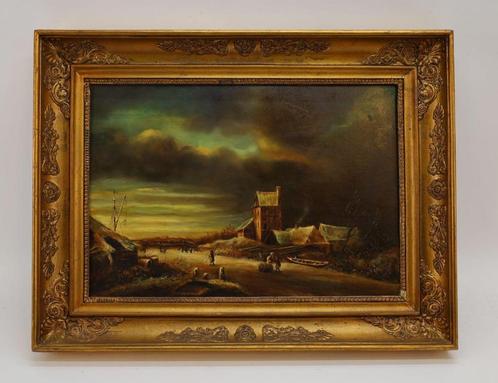 Antiek schilderij op doek - Gesigneerd, Antiek en Kunst, Kunst | Schilderijen | Klassiek, Ophalen of Verzenden