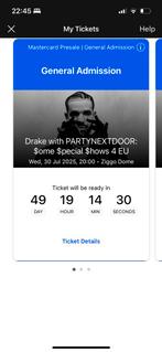 Drake met partynextdoor 30 Juli, Tickets en Kaartjes, Eén persoon, Juli