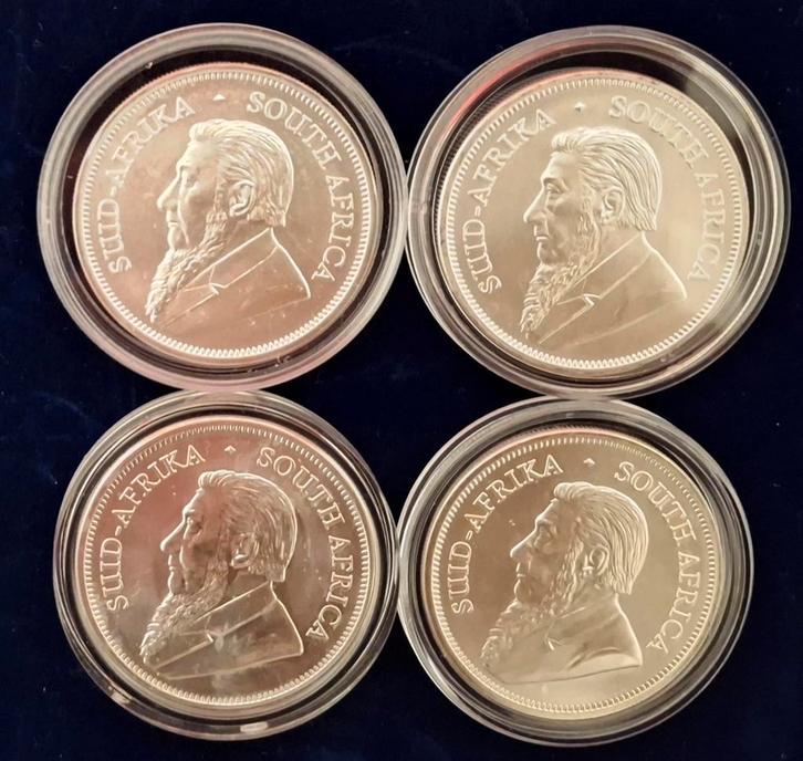4 Zilveren Krugerrands 1 troy , 2021 / 2022 / 2023 /  2024, Postzegels en Munten, Munten | Afrika, Losse munt, Zuid-Afrika, Zilver