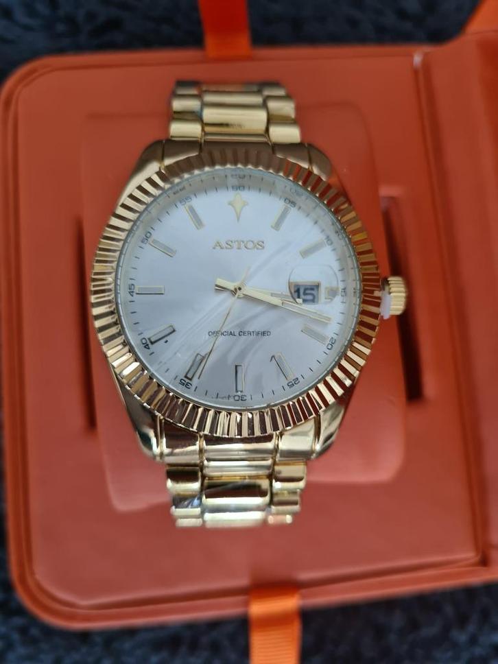 ASTOS herenhorloge goud – nieuw in doos – luxe model, Sieraden, Tassen en Uiterlijk, Horloges | Heren, Nieuw, Polshorloge, Overige merken