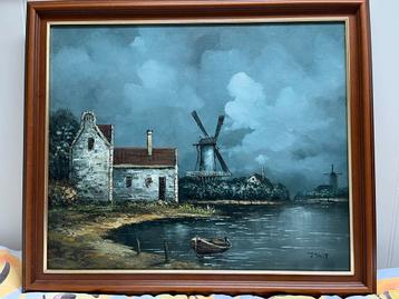 Schilderij met Molen en Waterlandschap beschikbaar voor biedingen