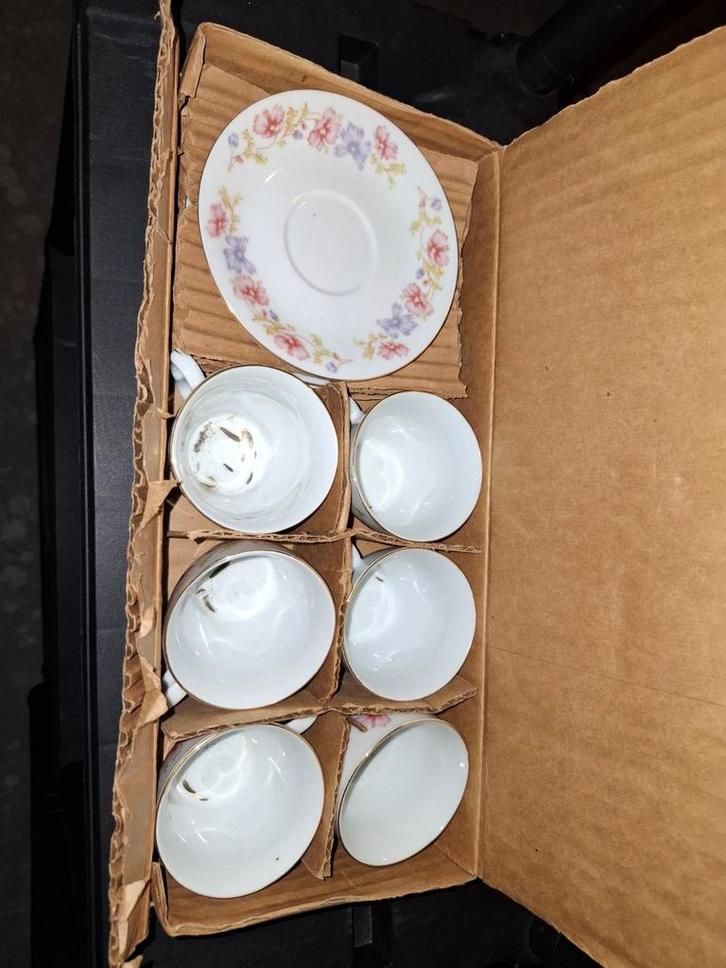 Antiek Koperen Kop en Schotel Set (6), Huis en Inrichting, Keuken | Servies, Ophalen of Verzenden