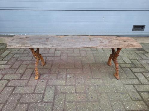 Landelijke tuinbank parkbank bank met oud meerpaal hout, Tuin en Terras, Tuinbanken, Zo goed als nieuw, Hout, Verzenden