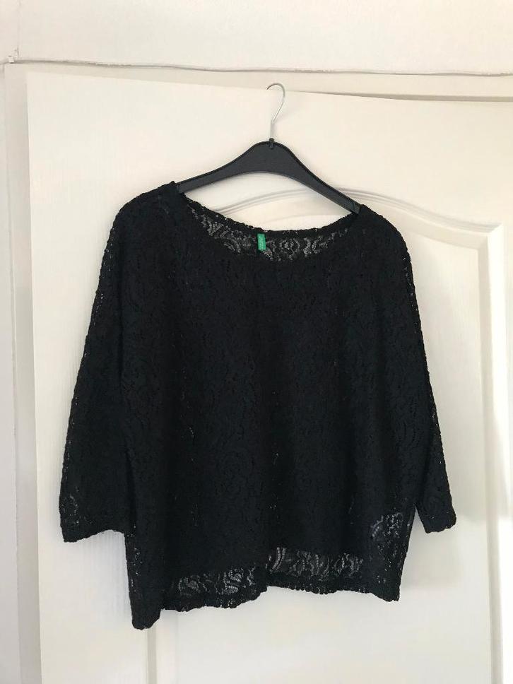 Gehaakte top shirt Benetton, Kleding | Dames, Tops, Zo goed als nieuw, Maat 36 (S), Zwart, Korte mouw, Ophalen