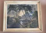 Olieverf schilderij met palbomen tafereel, Antiek en Kunst, Kunst | Schilderijen | Klassiek, Ophalen of Verzenden