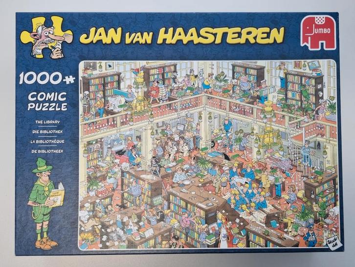 Jan van Haasteren - De Bibliotheek - 1000 stukjes, Hobby en Vrije tijd, Denksport en Puzzels, Zo goed als nieuw, Legpuzzel, 500 t/m 1500 stukjes