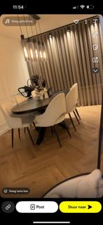 Zwarte visgraat eettafel met 6 stoelen, Huis en Inrichting, Tafels | Eettafels, Ophalen, Gebruikt, 100 tot 150 cm, 200 cm of meer