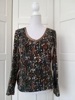 DIDI groen bruine longsleeve top met satijn XL (valt als L), Maat 46/48 (XL) of groter, Didi, Ophalen of Verzenden, Lange mouw