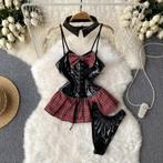 Zwarte geruite bodysuit / dames vrouwen pakje lingerie sexy, Verzenden, Zwart, Body of Korset