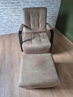 Groene lederen fauteuil met poef, Huis en Inrichting, Fauteuils, Ophalen, Minder dan 75 cm, Leer, Zo goed als nieuw