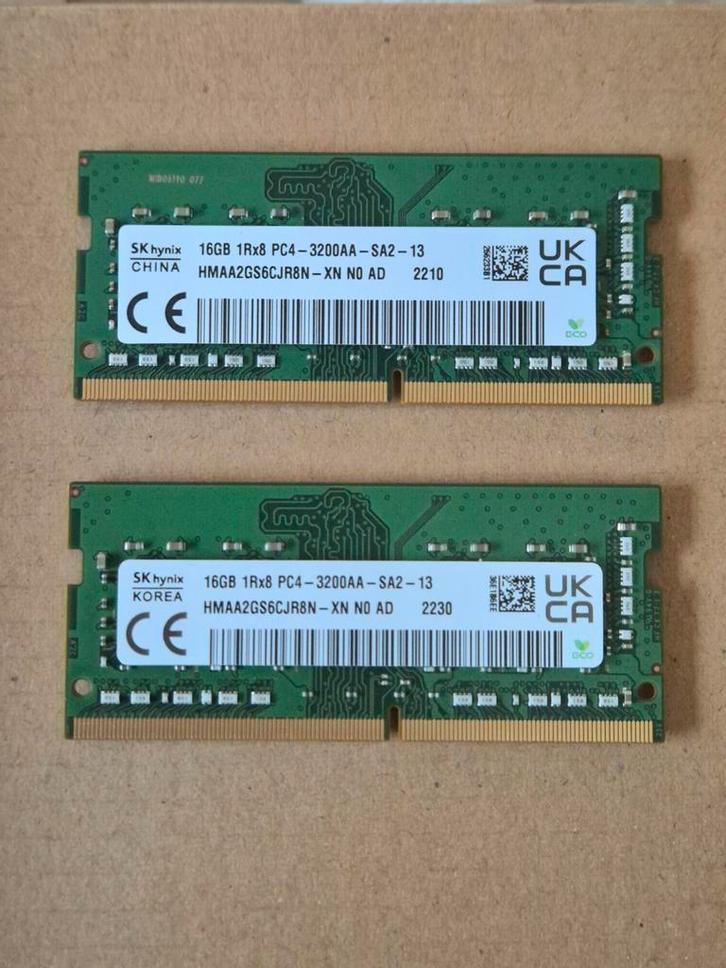 SK Hynix 32GB DDR4 SODIMM 3200Mhz (2x 16GB) Werkgeheugen, Computers en Software, RAM geheugen, Zo goed als nieuw, Laptop, 32 GB