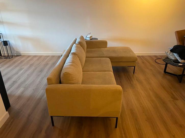 Beige/taupe Stoffen Hoekbank, Huis en Inrichting, Banken | Bankstellen, Gebruikt, Hoekbank, Vierpersoons of meer, 250 tot 300 cm