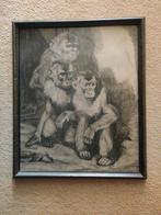 Steendruk met een groep aapjes (Cornelis Jan Mension), Antiek en Kunst, Ophalen