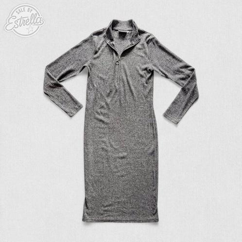 Aansluitende grijs gemêleerde jurk met ritsje, Kleding | Dames, Jurken, Zo goed als nieuw, Maat 42/44 (L), Grijs, Onder de knie