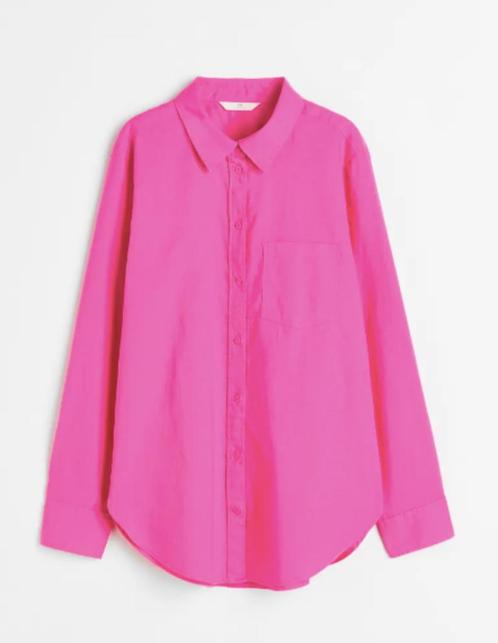 Fuchsia roze overhemd blouse van linnenmix H&M maat M, Kleding | Dames, Blouses en Tunieken, Nieuw, Maat 38/40 (M), Roze, Ophalen of Verzenden