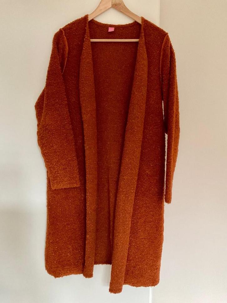 Kyra & Ko  lang vest in bouclestof, Kleding | Dames, Truien en Vesten, Zo goed als nieuw, Maat 42/44 (L), Oranje, Ophalen of Verzenden