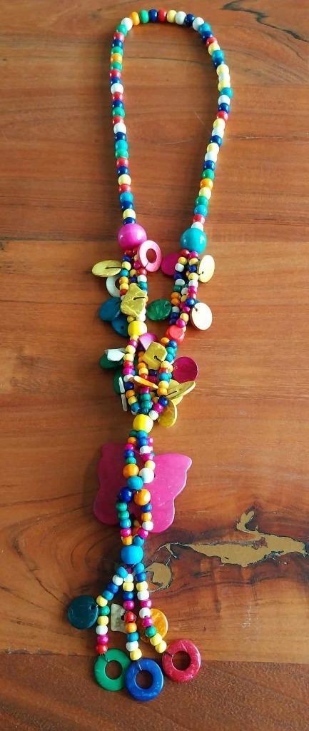 prachtige kleurige houten ketting met vlinder, Sieraden, Tassen en Uiterlijk, Kettingen, Overige materialen, Ophalen of Verzenden
