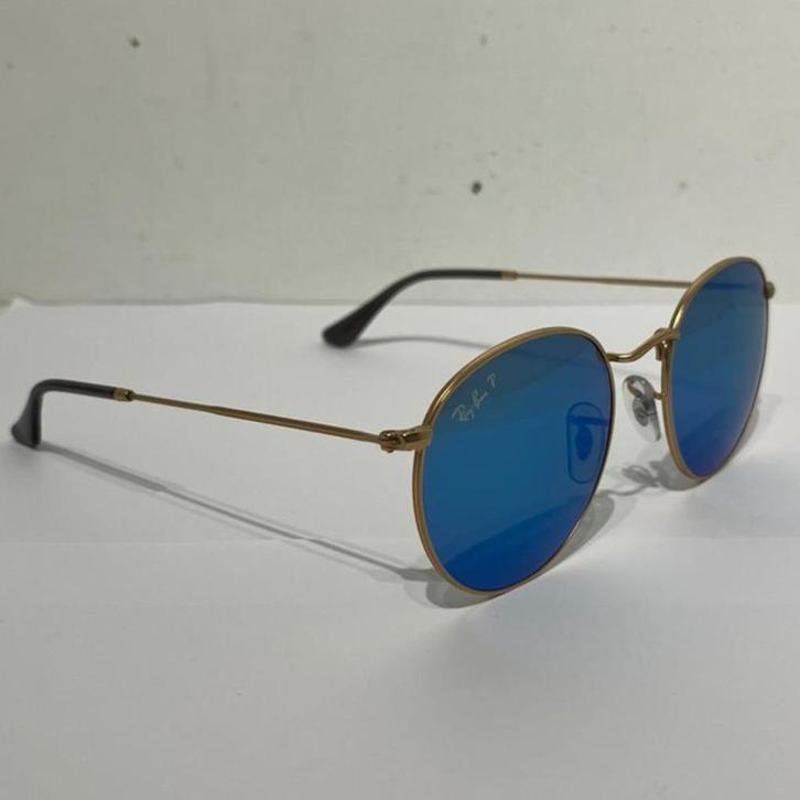 Ray-Ban Round Metal Polarized RB3447 53/21 Goud/Blauw, Sieraden, Tassen en Uiterlijk, Zonnebrillen en Brillen | Dames, Zo goed als nieuw