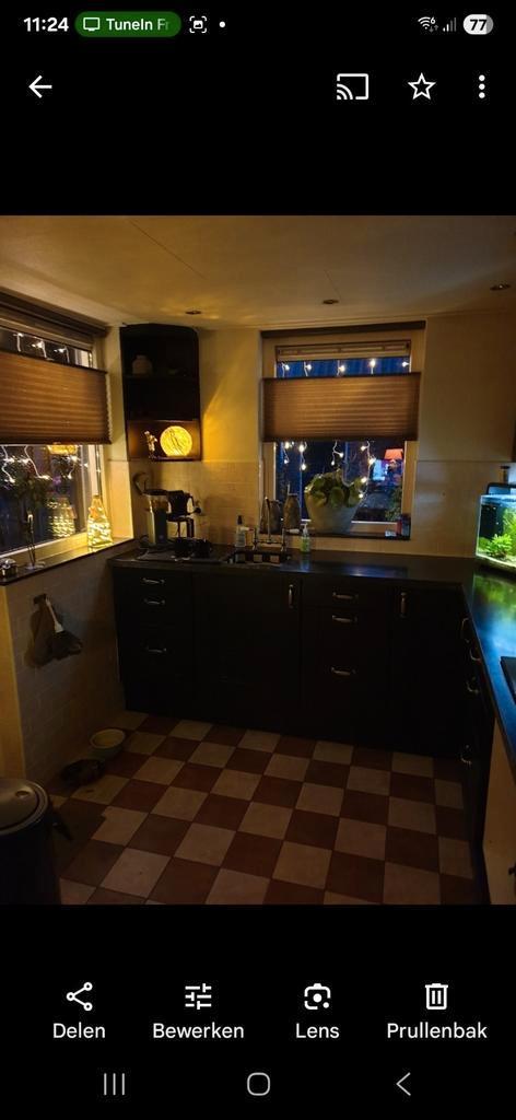 Mooie zwarte landelijke  keuken, Huis en Inrichting, Keuken | Complete keukens, Gebruikt, Hoekkeuken, Zwart, Graniet of Steen