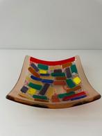 Design glaskunst schaal – vierkant & kleurrijk, Ophalen of Verzenden