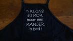 Zwarte keuken schort met leuke opdruk, Ophalen of Verzenden, Zo goed als nieuw, Zwart, Schort