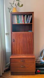 Vintage fineer kast met glazen details, Gebruikt, Glas, Vintage, 150 tot 200 cm