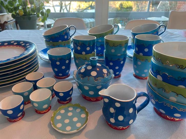 Oilily Douwe Egberts Stippen Servies Blauw, Antiek en Kunst, Antiek | Servies los, Ophalen of Verzenden