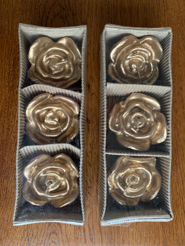6 Kaarsen "Roos" Kleur: 'Goud' Nieuw, Ophalen of Verzenden, Nieuw, Overige materialen, Minder dan 25 cm