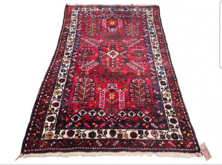 Handgeknoopt Perzisch wol Karaja tapijt floral red 102x156cm, Huis en Inrichting, Stoffering | Tapijten en Kleden, Gebruikt, 100 tot 150 cm