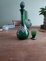 Vintage Groene Glazen Karaf met Tinnen Druivenmotief, Ophalen of Verzenden