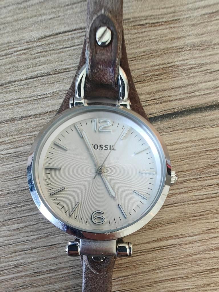 Fossil Dameshorloge ES3060 met leren bandje, Staal, Fossil, Polshorloge, Ophalen of Verzenden