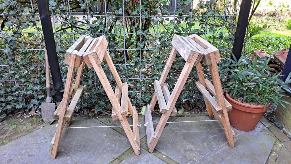 Houten inklapbare schragen - Oerdegelijk en handig, Ophalen, Gebruikt, Minder dan 70 cm, Inklapbaar