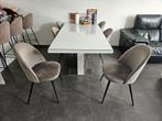 Moderne eettafel met glazen blad, Huis en Inrichting, Ophalen, 50 tot 100 cm, Zo goed als nieuw, Vijf personen of meer