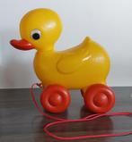 Vintage gele speelgoed eend met trektouw, Ophalen of Verzenden, Gebruikt, Eend
