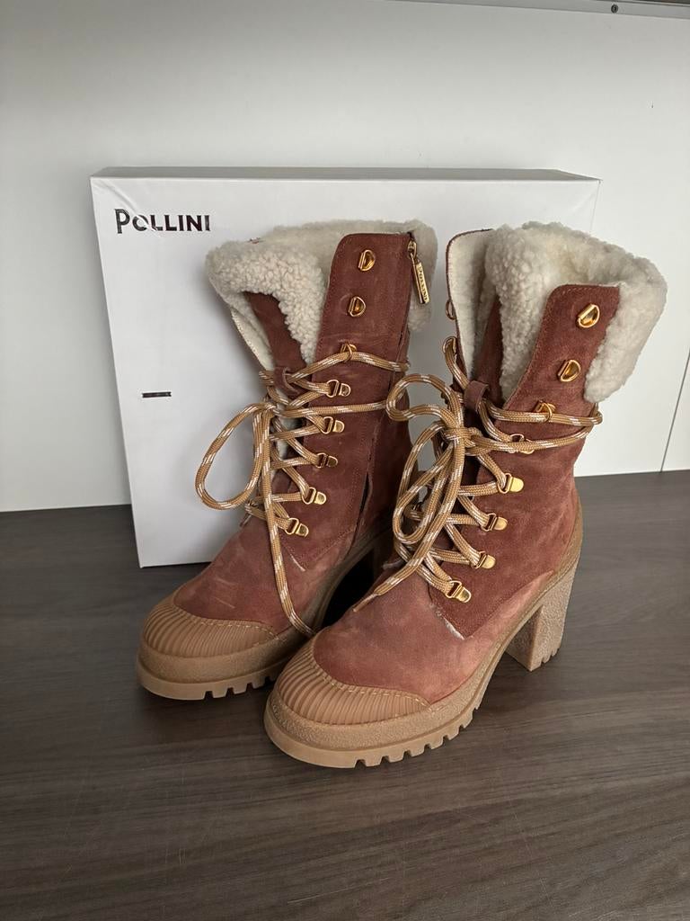 Pollini bikerboots wolgevoerde laarzen nieuw mt.38 Wow!, Hoge laarzen, Bruin, Nieuw, Ophalen of Verzenden
