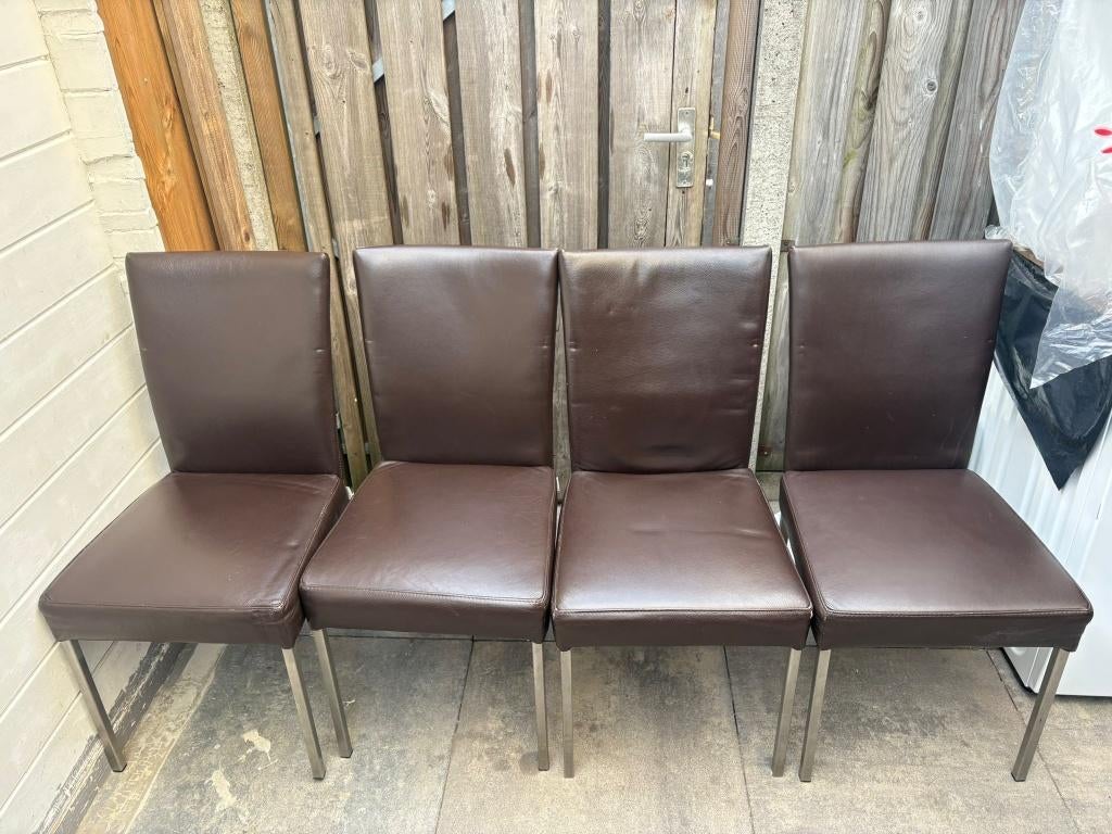 Eettafelstoelen leer, Huis en Inrichting, Stoelen, Ophalen, Gebruikt, Bruin, Leer