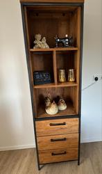 Boekenkast Romaro teak met stalen frame, 3 laden, 4 vakken, Teakhout, Zo goed als nieuw, Met lade(s), 150 tot 200 cm