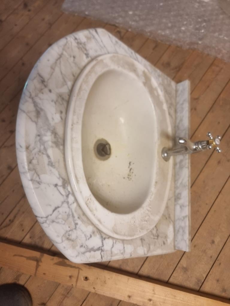 Nostalgische inbouw waskom marmerlook met retro kraan, Minder dan 50 cm, Ophalen of Verzenden, Zo goed als nieuw, Minder dan 25 cm