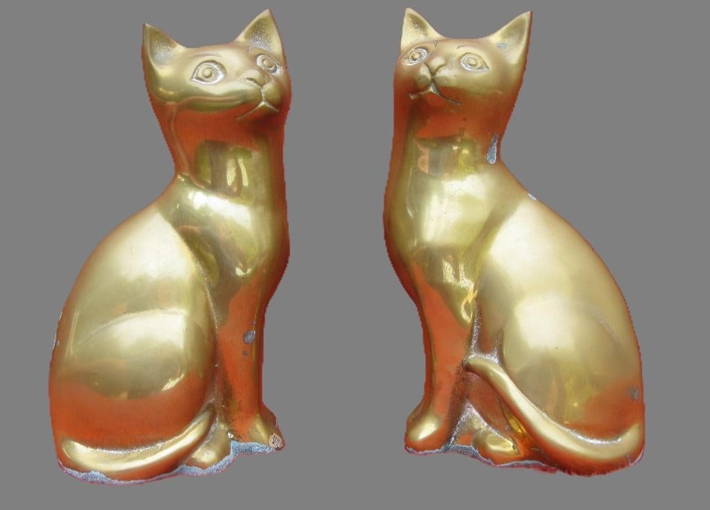 Boekensteunen katten in koper poezen., Ophalen, Koper