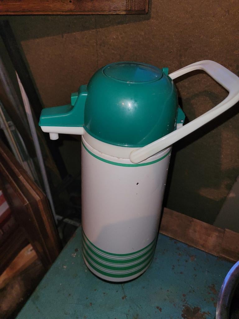Vintage Termos Thermoskan Groen Wit, Ophalen of Verzenden, Gebruikt